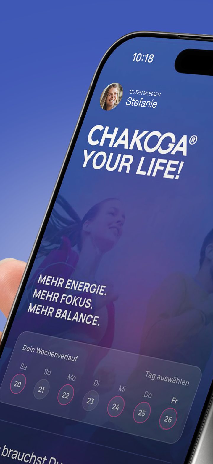 CHAKOGA App — Startbildschirm mit Wochenverlauf